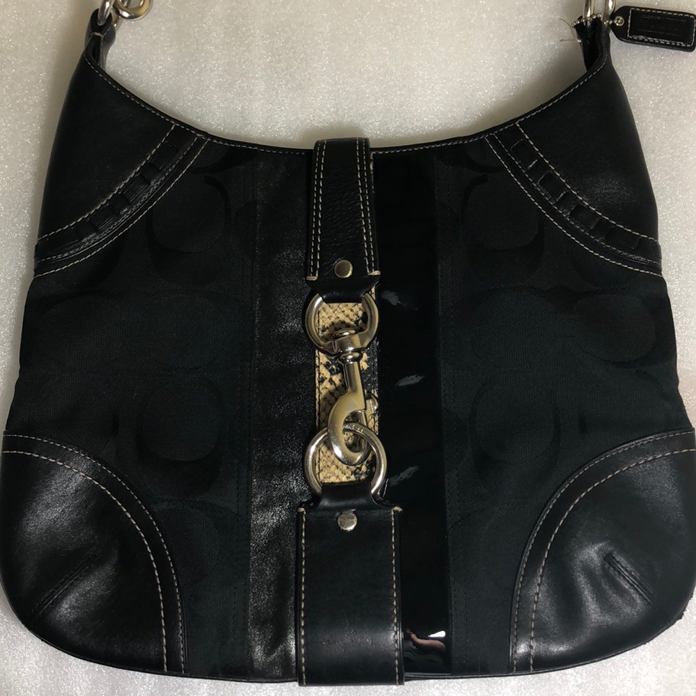 Coach black hobo purse snakeskin metal clasp